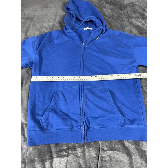 Garage Royal Blue Full Zip Hoodie Mens XXS Relaxed Fit Solid Hooded Sweatshirt - Picture 4 of 7